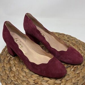 FS/NY French Sole Wine Colored Block Heel Suede Leather Shoe size 8.5